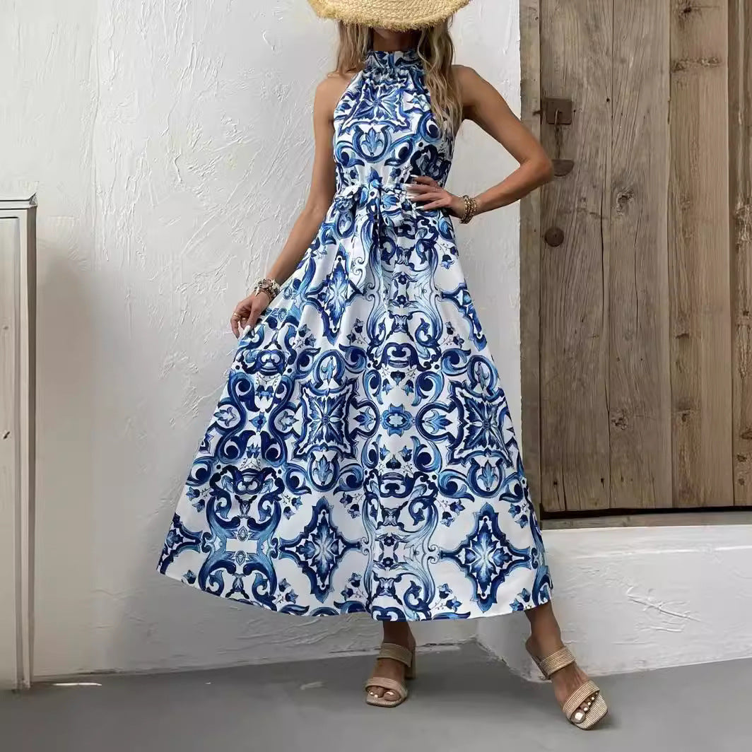 "Bohemian retro print dress for women featuring vibrant patterns and a stylish, vintage-inspired design. Ideal for casual outings and special occasions."