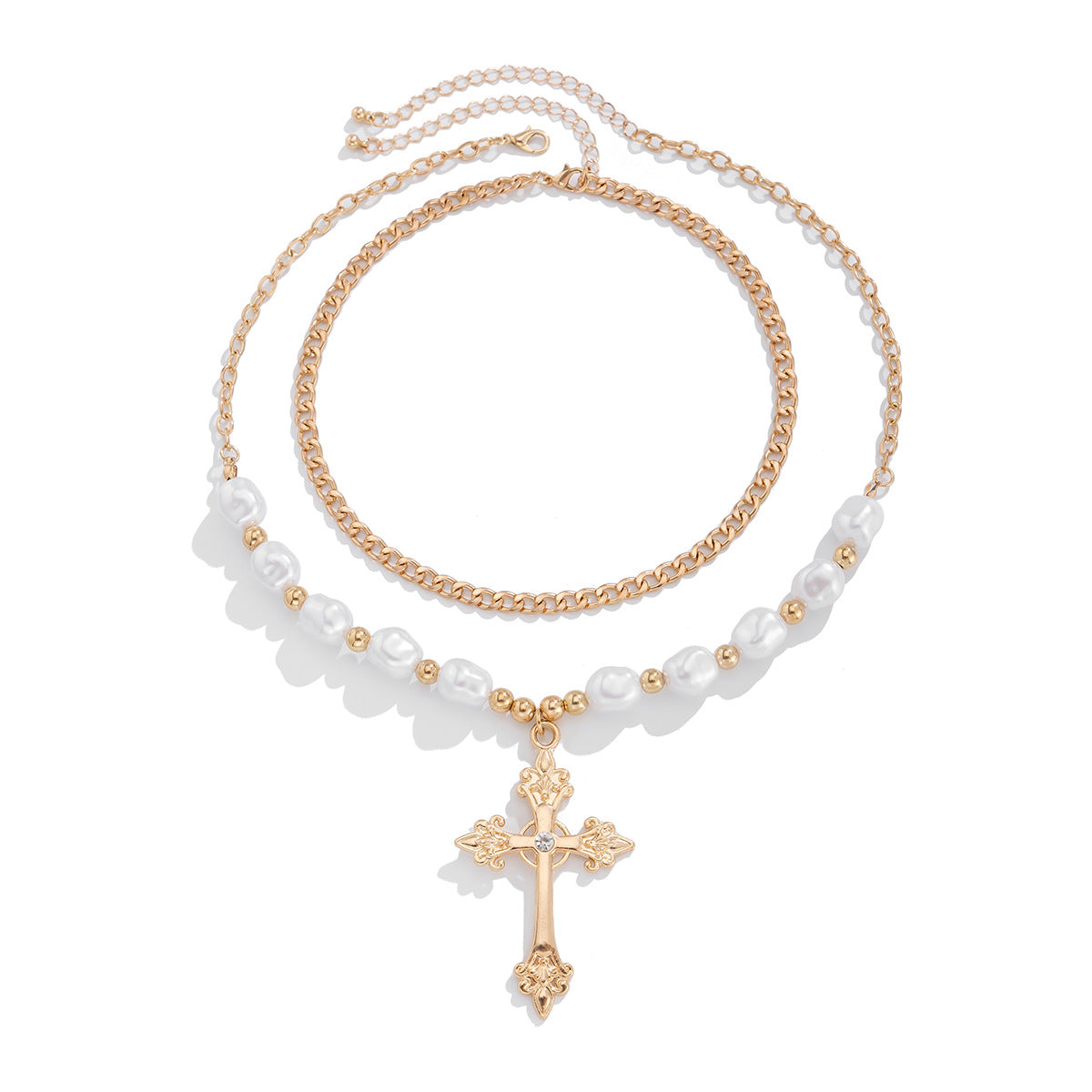 Chic pearl necklace featuring a cross pendant