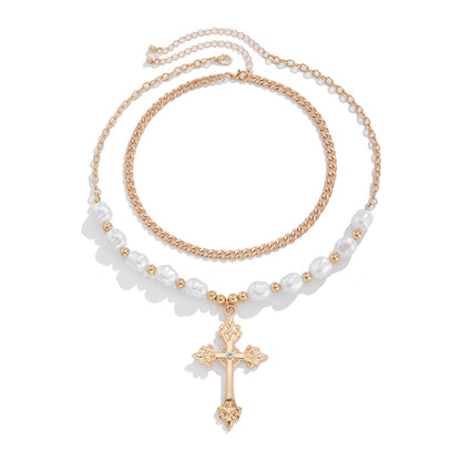 Chic pearl necklace featuring a cross pendant