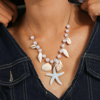 "Ocean Theme Adjustable Necklace by HAILANG Design with pearl and starfish accents – stylish and versatile accessory."