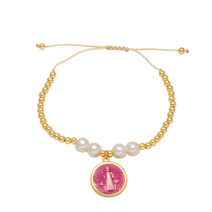 Colorful pearl bracelet with virgin pendant for women