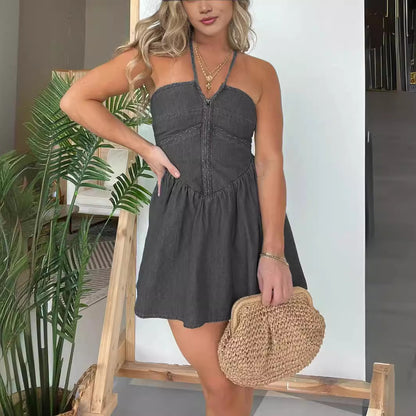 Women's Halter Denim Dress - Fashionable Summer Women's Clothing