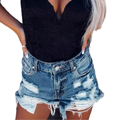 Ripped Denim Shorts Personalized Washed Women touchydesign