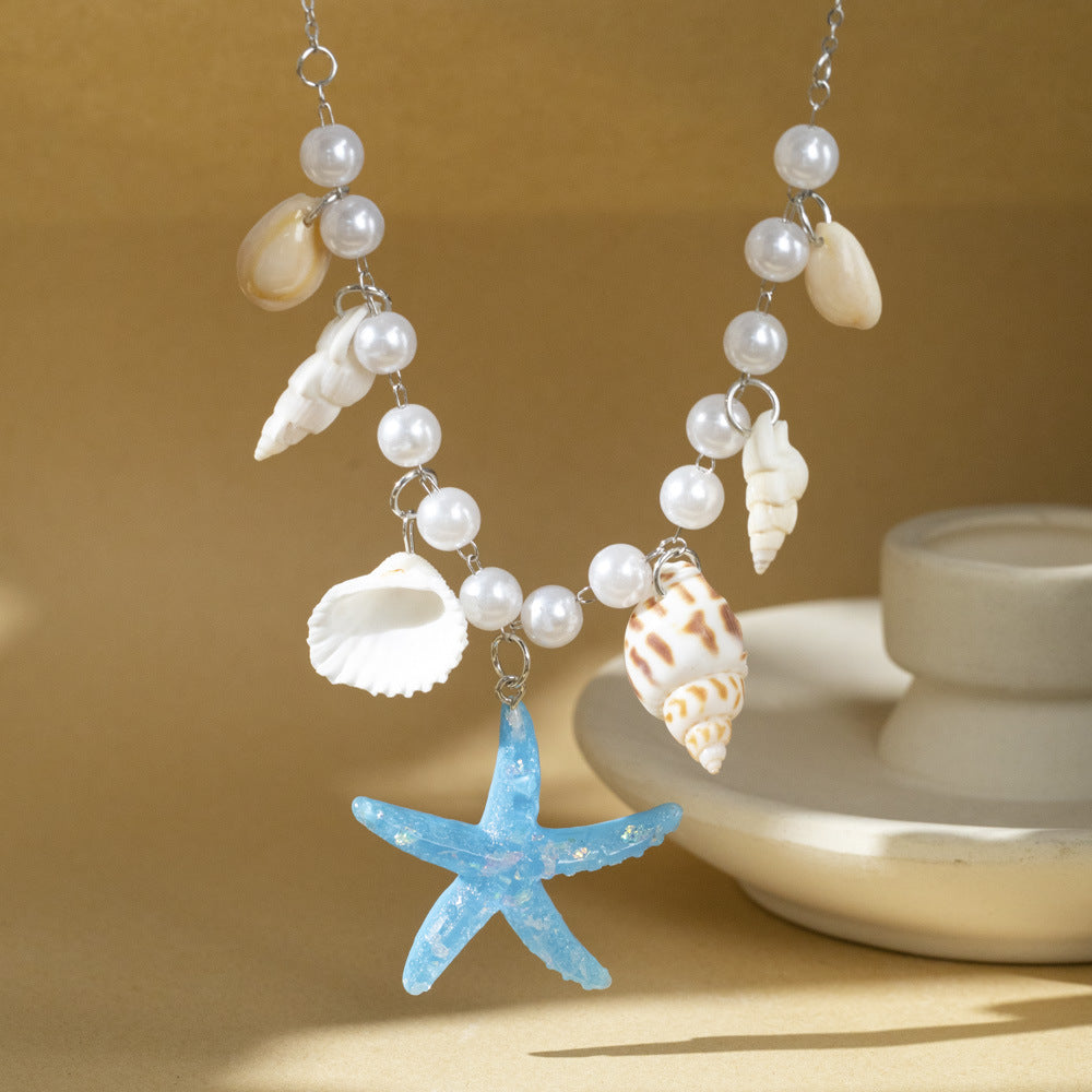 "Ocean Theme Adjustable Necklace by HAILANG Design with pearl and starfish accents – stylish and versatile accessory."