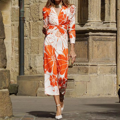 Fashion Printed Waist-controlled Mid-length Dress