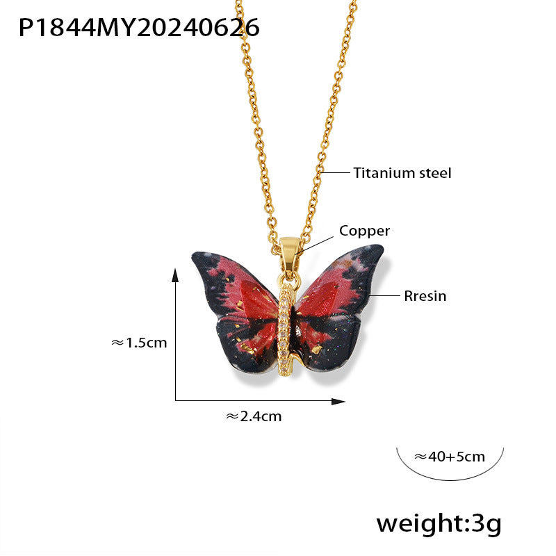 Unique resin butterfly pendant on copper chain"