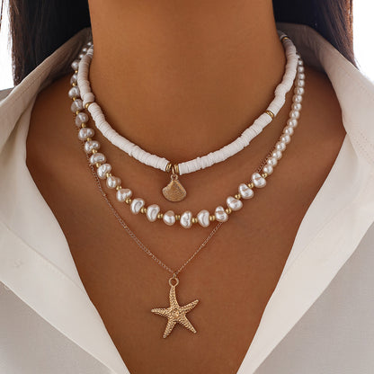 Starfish  Pearl Necklace Suit Niche Alloy