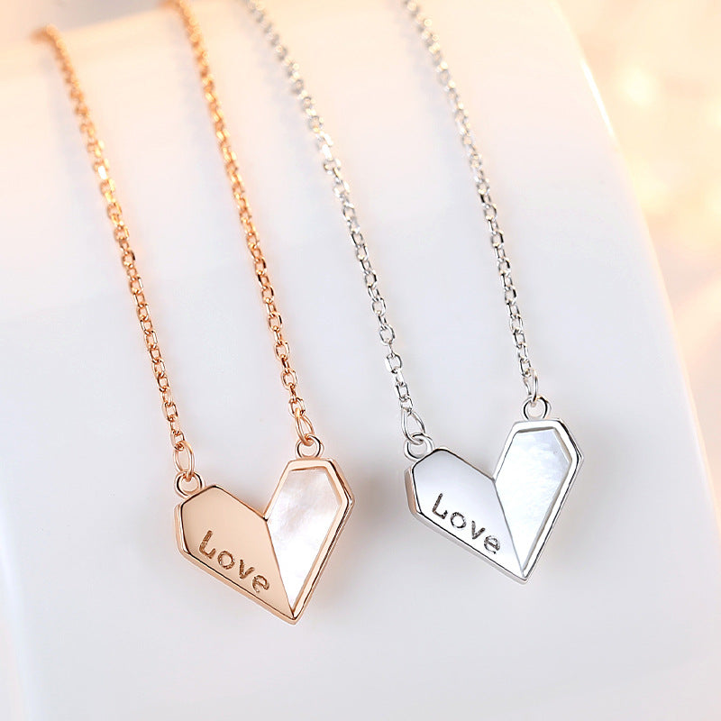 Sterling Silver S925 Heart-shaped White Shell Necklace LOVE Affordable Luxury Style touchydesign