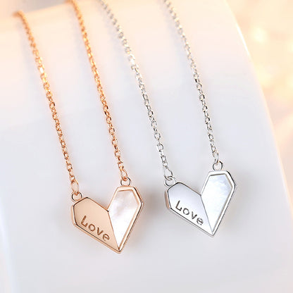 Sterling Silver S925 Heart-shaped White Shell Necklace LOVE Affordable Luxury Style touchydesign