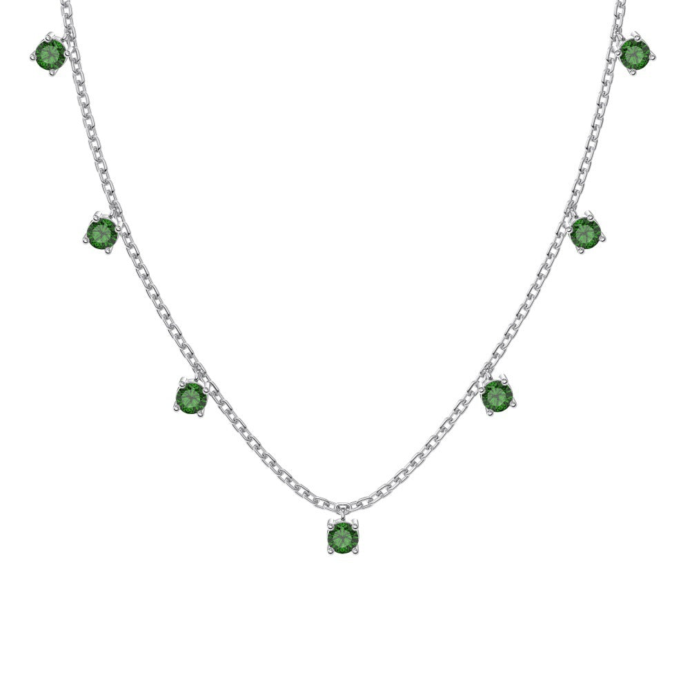 Silver S925 Green Round Zirconium Fringed Zircon Small Pendant Necklace Fashion Multi-Pendant touchydesign