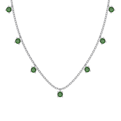 Silver S925 Green Round Zirconium Fringed Zircon Small Pendant Necklace Fashion Multi-Pendant touchydesign