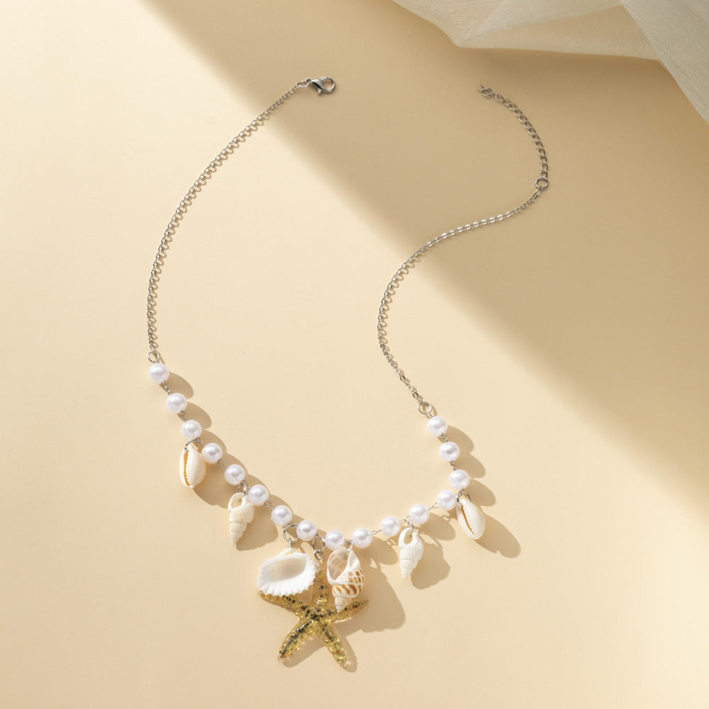 "Ocean Theme Adjustable Necklace by HAILANG Design with pearl and starfish accents – stylish and versatile accessory."