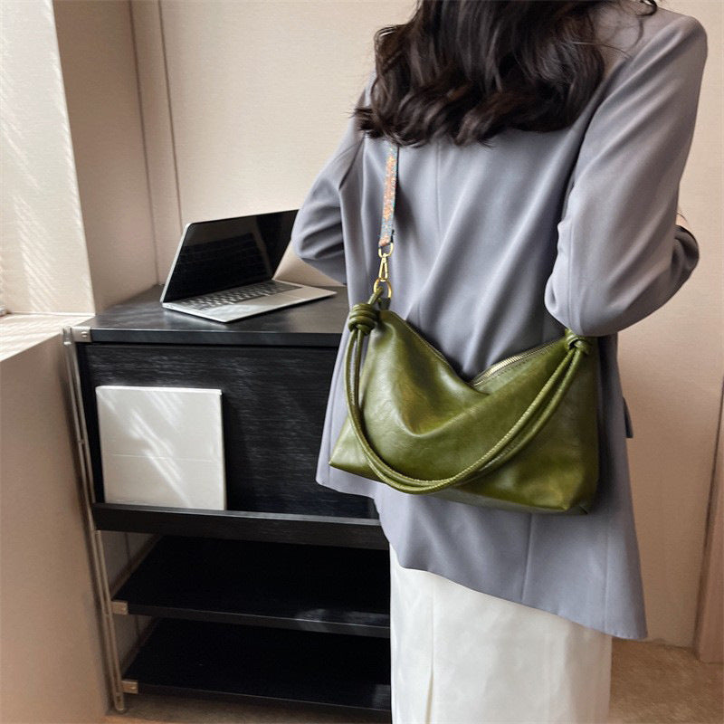 Women's High-end Soft Leather Textured Shoulder Geometric Wide Shoulder Strap Crossbody Bag touchydesign