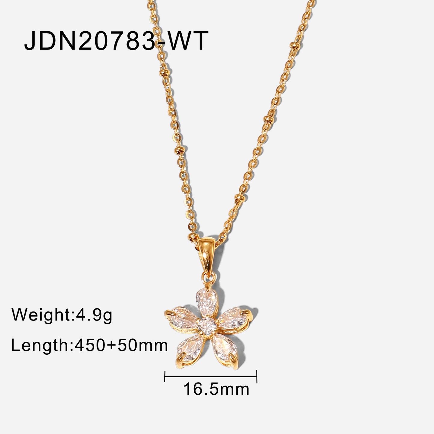 White Zircon Five Petal Flower Pendant Necklace For Women touchydesign