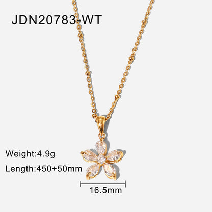 White Zircon Five Petal Flower Pendant Necklace For Women touchydesign