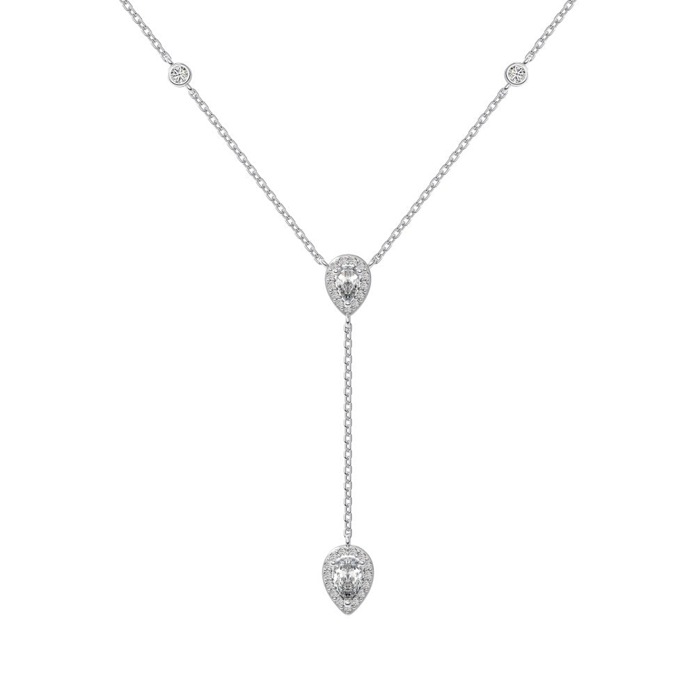 Silver S925 White Pear-shaped Water Drop Round Zirconium Inlaid Exquisite Design Clavicle Chain Necklace touchydesign