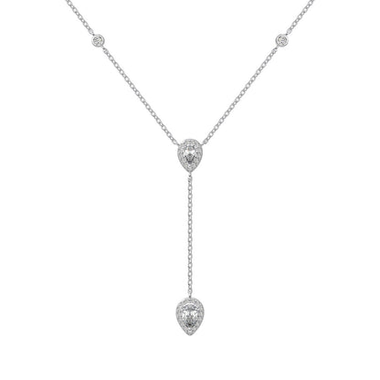 Silver S925 White Pear-shaped Water Drop Round Zirconium Inlaid Exquisite Design Clavicle Chain Necklace touchydesign