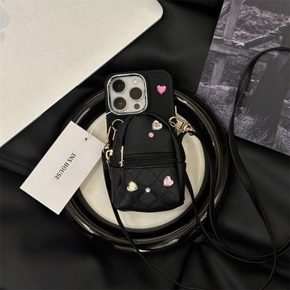 Cute light luxury crossbody wallet phone case for Apple iPhone with removable shoulder strap – stylish and functional tech accessory.