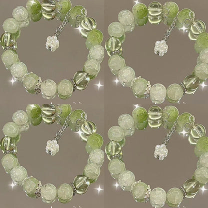 Women's Green Glass Flower Bracelet touchydesign