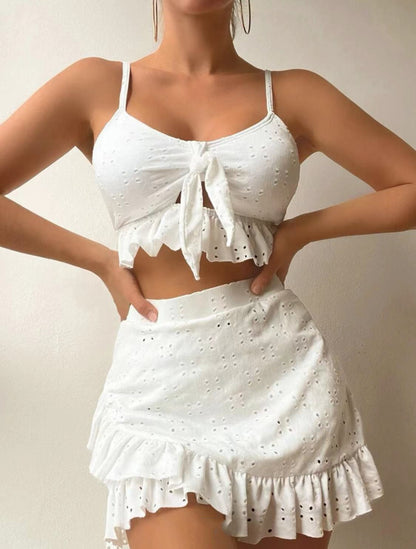 Three-Piece Beach Bikini, Hip-hugging Skirt Fashion Ruffle Design Swimsuit Set Summer Womens Clothing