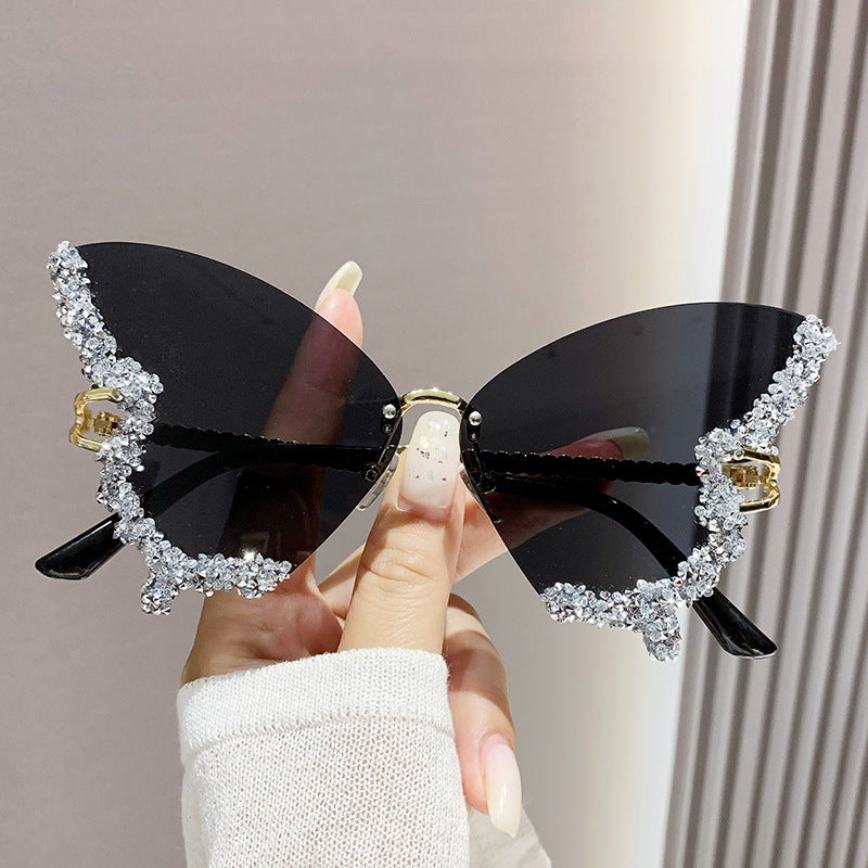 Luxury Diamond Butterfly Sunglasses Women Brand Y2K Vintage Rimless Oversized Sun Glasses Ladies Eyewear Shades touchydesign