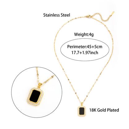 Black Square Brand Zircon Necklace With A Female Fashion Niche Design, Square Simple And Versatile Collarbone Chain touchydesign