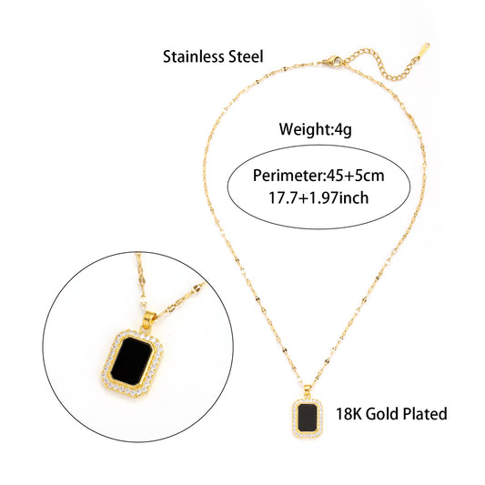 Black Square Brand Zircon Necklace With A Female Fashion Niche Design, Square Simple And Versatile Collarbone Chain touchydesign