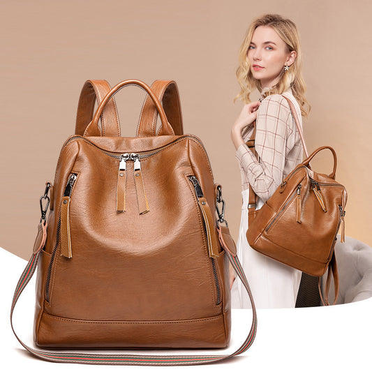 Women's Minimalist Leather Versatile Casual Backpack touchydesign