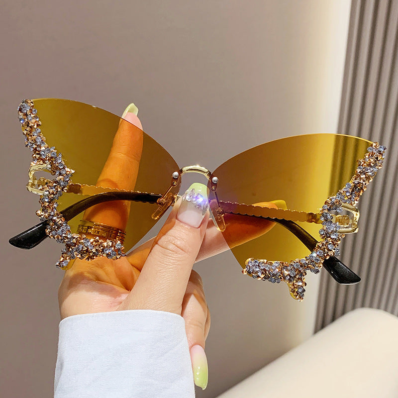 Luxury Diamond Butterfly Sunglasses Women Brand Y2K Vintage Rimless Oversized Sun Glasses Ladies Eyewear Shades touchydesign