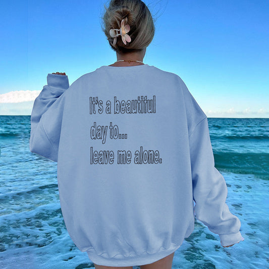 "Pure color embroidered pullover brushed loose sweatshirt, offering a cozy and relaxed fit with stylish embroidery, perfect for everyday casual wear."