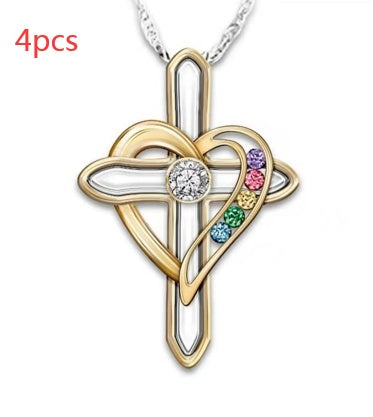 Cross Love Colorful Imitatio Gemstone Pendant Alloy Clavicle Chain touchydesign