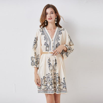 Women's Single-breasted Lantern Sleeve Design Niche Dress