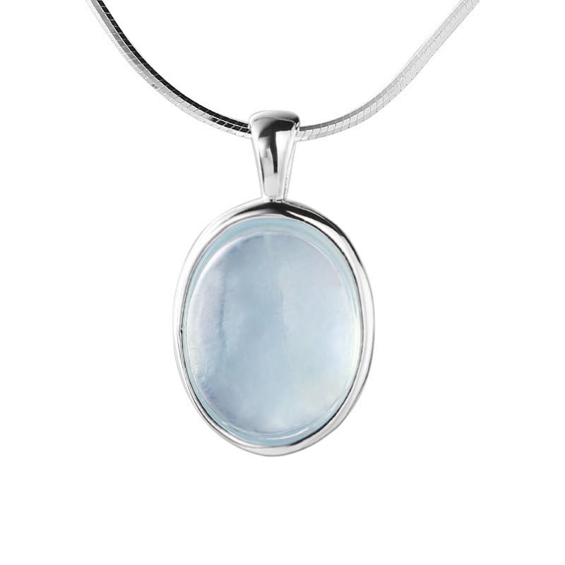 "Aquamarine Silver Necklace Bracelet Set - Women's Natural Stone Inlaid Jewelry USA" - touchydesign