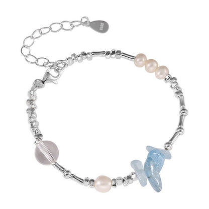 "Aquamarine Silver Necklace Bracelet Set - Women's Natural Stone Inlaid Jewelry USA" - touchydesign