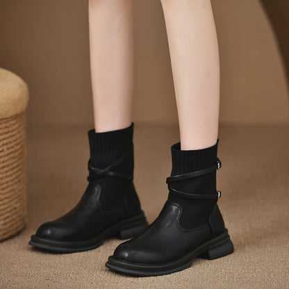 Retro Knitted Platform Martin Boots for Women - Stylish and Comfortable