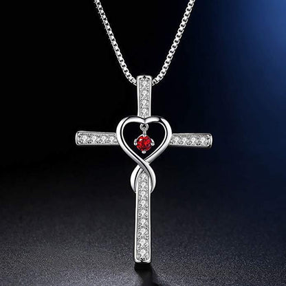 Infinity Love God We Trust Christian Cross Birthstone Crystal Pendant Necklace Colour Gems Zircon Heart Necklace Women Jewelry touchydesign