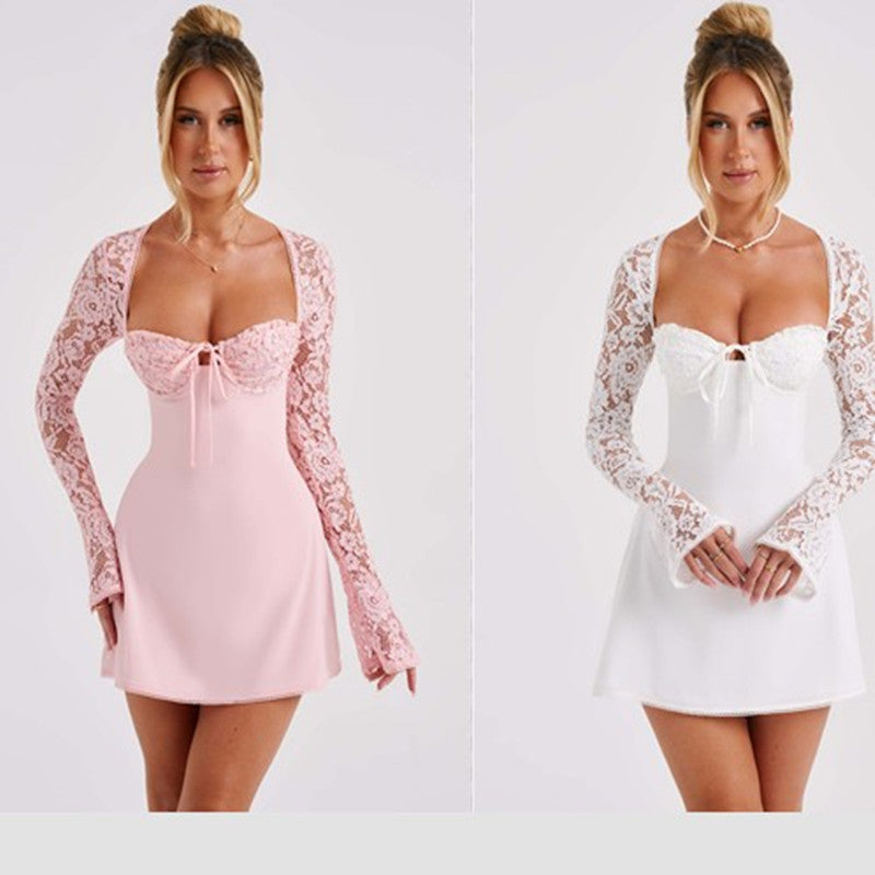 Stylish Long Sleeve Corset Dress | Sexy Backless Lace-Up Short Dresses for Women"