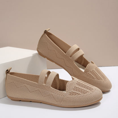 Women's Casual Mesh Flats - Low-Cut Round Toe Slip-On Knit Shoes in Lightweight Breathable Material