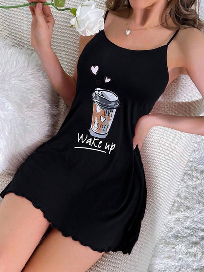 Women's Printed Nightdress With Suspenders