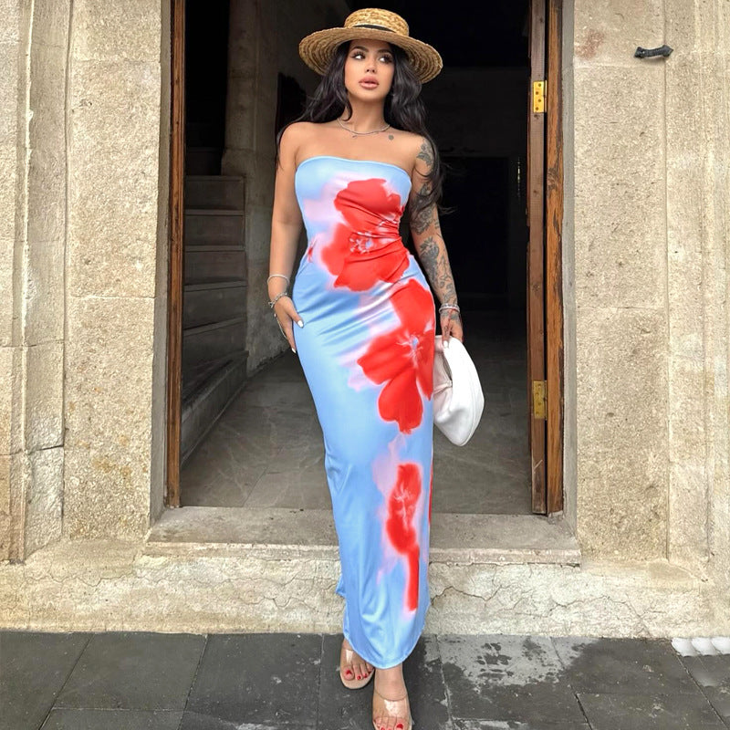 Slim Slit Tube Long Dress Summer Sexy Pint Party Beach Dresses Women's Clothing touchydesign