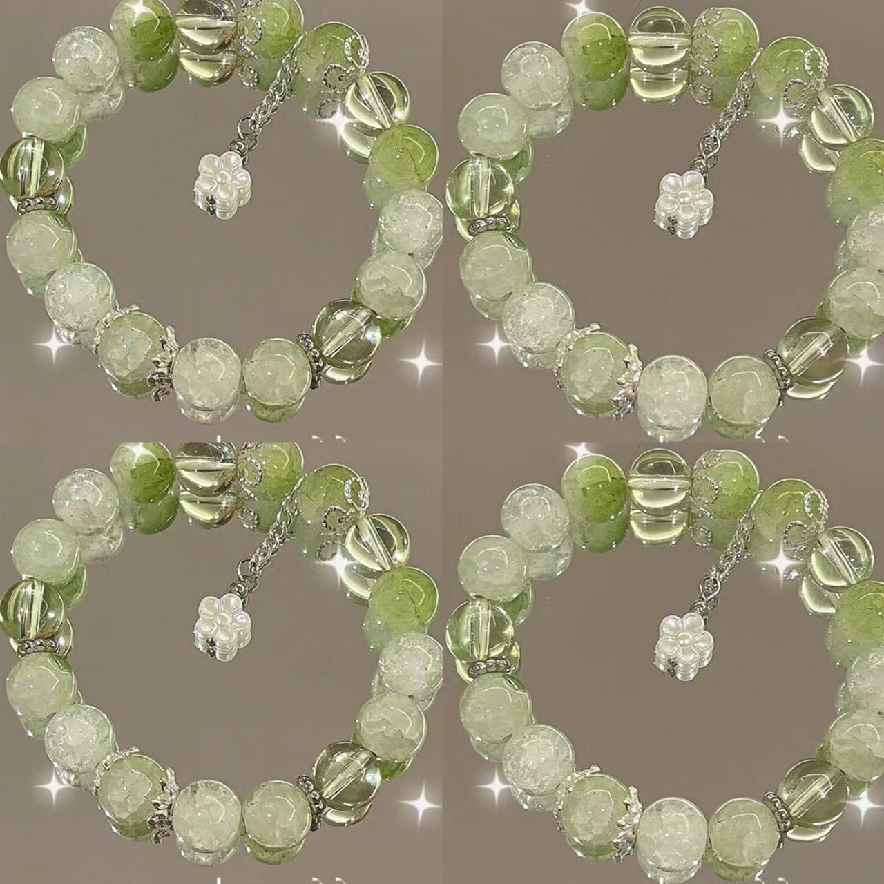 Women's Green Glass Flower Bracelet touchydesign