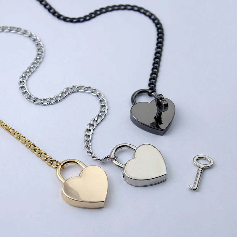 Adjustable heart-shaped lock necklace with key, rock style