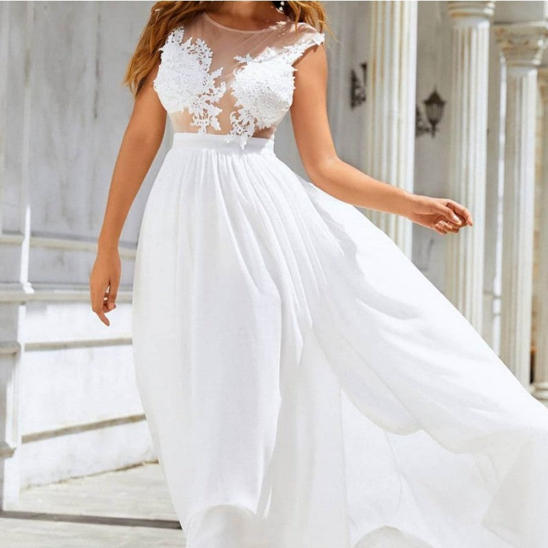 Chiffon Lace Trailing Wedding Dress with a Large Swing Skirt, perfect for an elegant bridal look.