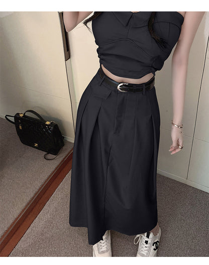 Women's Design Sense Slimming High Waist With Belt Long Skirt Tube Top Two-piece Set touchydesign