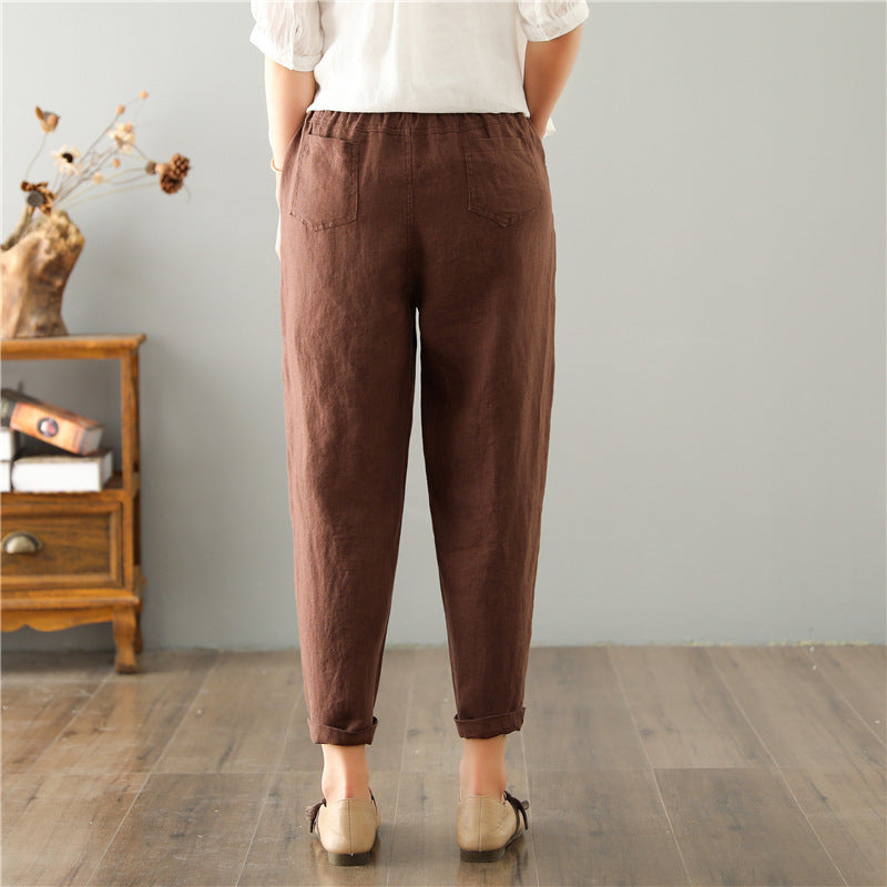 "Women's Linen High Waist Loose Casual Pants - Comfortable and Stylish Leisure Trousers for Relaxed Everyday Wear."