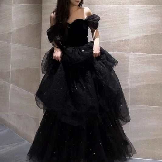 "Black Evening Dress | Light Luxury French Style Pettiskirt | Elegant & Chic" - touchydesign