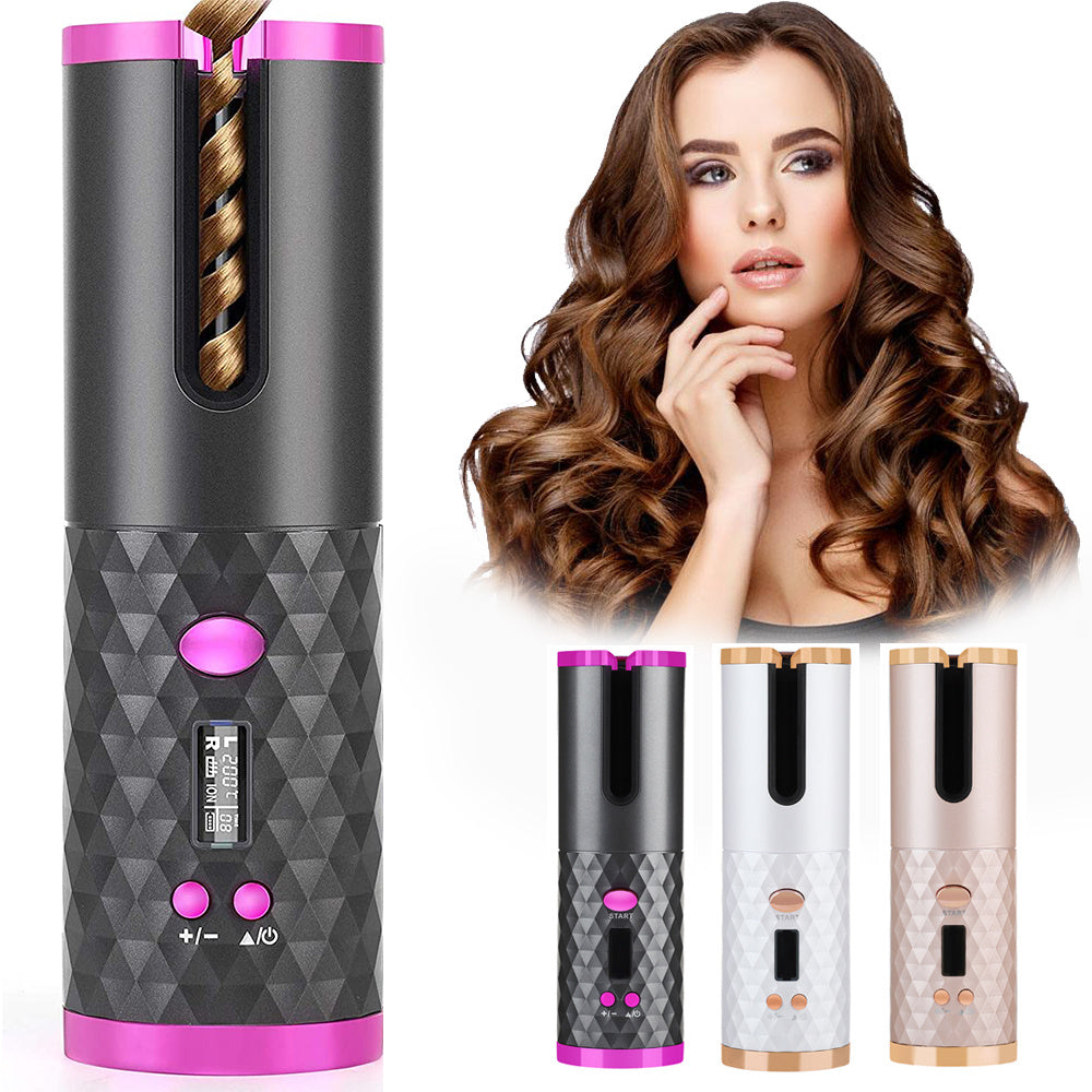 Rechargeable Automatic Hair Curler - Portable Rotating Curling Iron with LCD Display & Ceramic Technology for Perfect Curls |