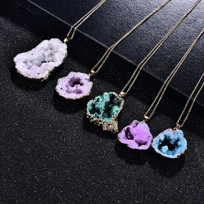 Women's Natural Agate Crystal Cave Stone Pendant Necklace touchydesign