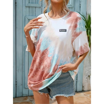 Women's Sweet Cool Style Gradient Color Printed Round Neck Knitted Short Sleeve