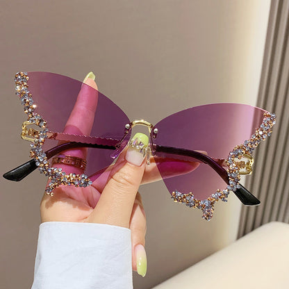 Luxury Diamond Butterfly Sunglasses Women Brand Y2K Vintage Rimless Oversized Sun Glasses Ladies Eyewear Shades touchydesign